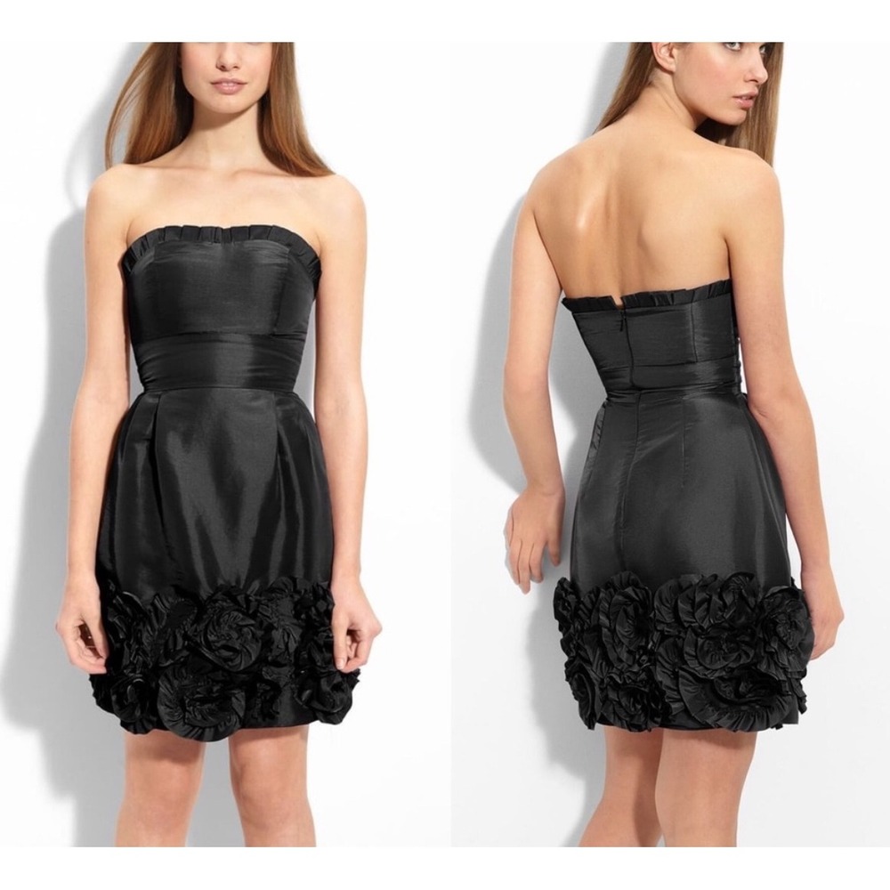 Max and Cleo Cocktail Dress Womens 8 Black Rosette Hem Strapless Party‎ LBD